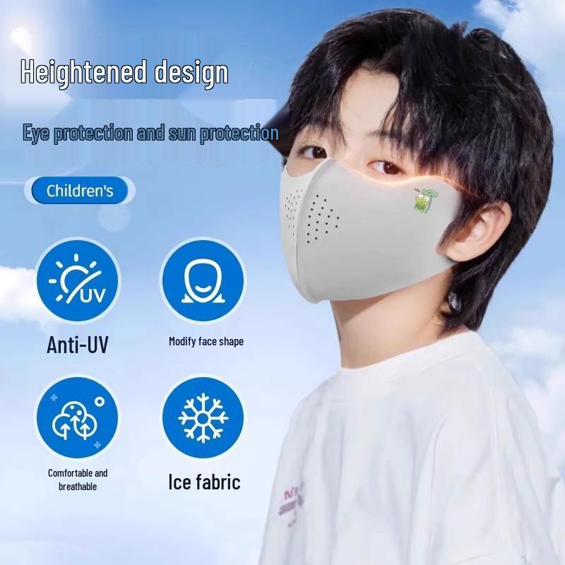 Kids' Cartoon Ice Silk Sunscreen Mask: Breathable, Full Face for Ages 3-12