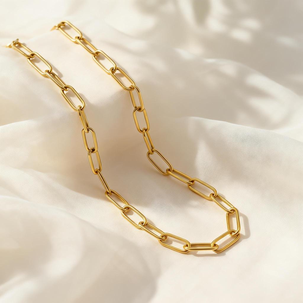 Gold Plated Paperclip Chain Necklace for Women, Adjustable Stainless Steel Square Link Waterproof Non Tarnish Long Necklace