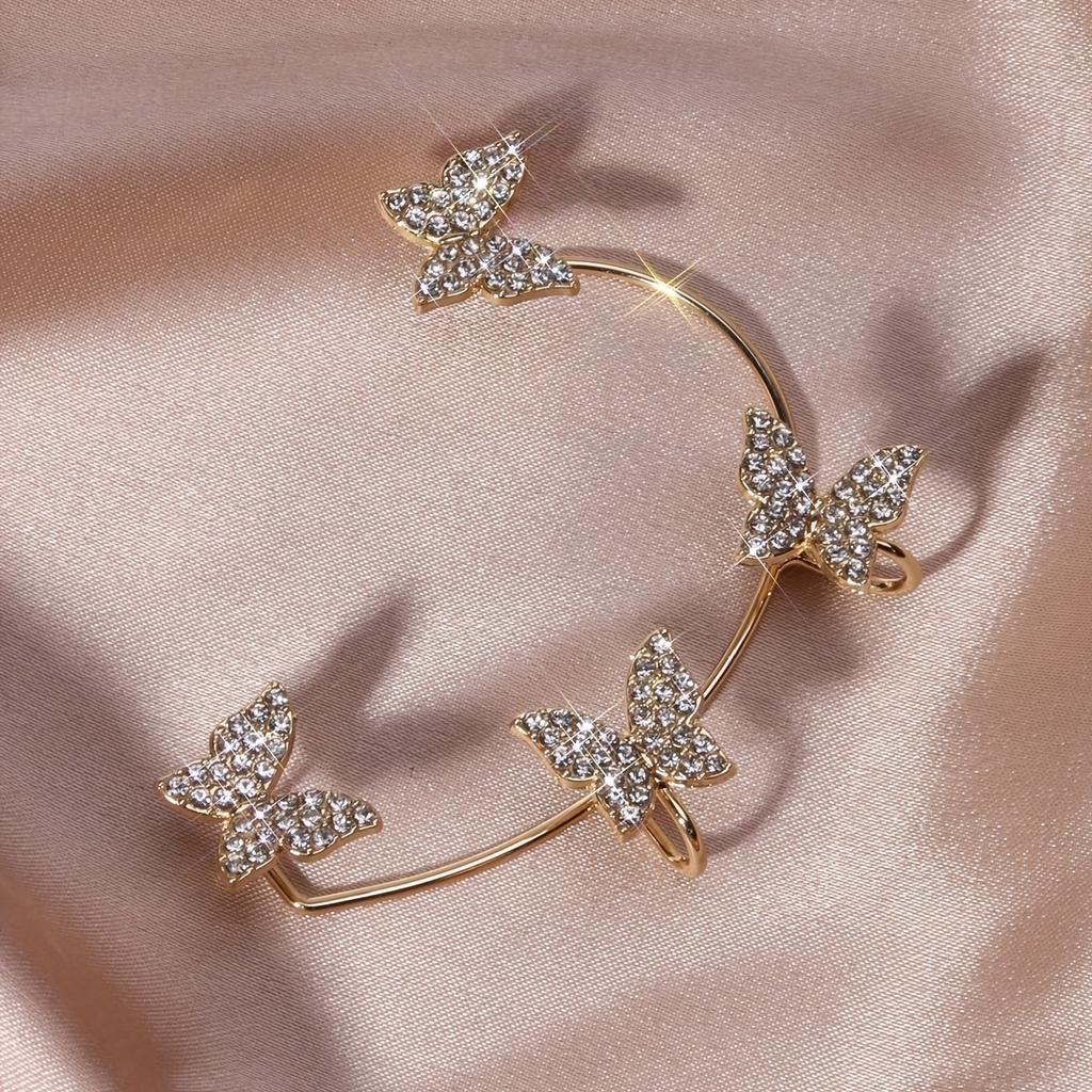 1Pc Single French-style Sparkling Butterfly Left Ear Cuff Luxury Butterfly Earrings Jewelry