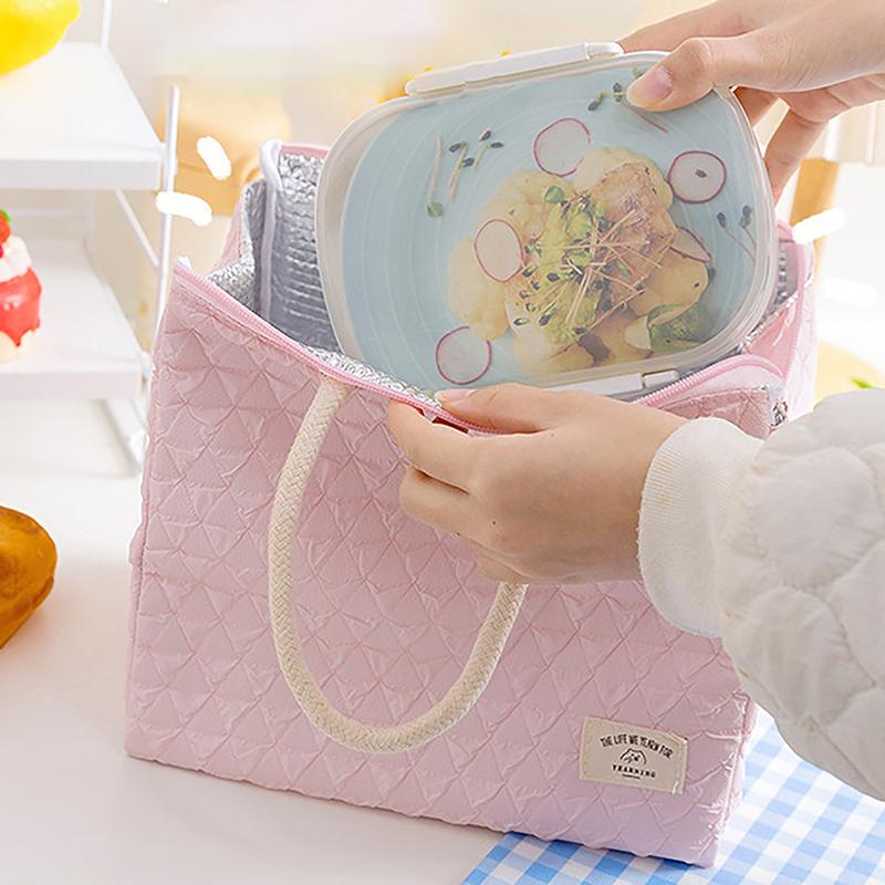 Solid Colour Women Waterproof Tote Bag Insulation Food Bag For Office Lunch Box Bag  Able Simple Large Capacity