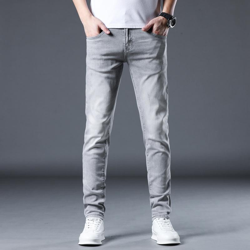 New Summer Jeans Slim Soot Ash Feet Stretch Casual Long Pants for Men