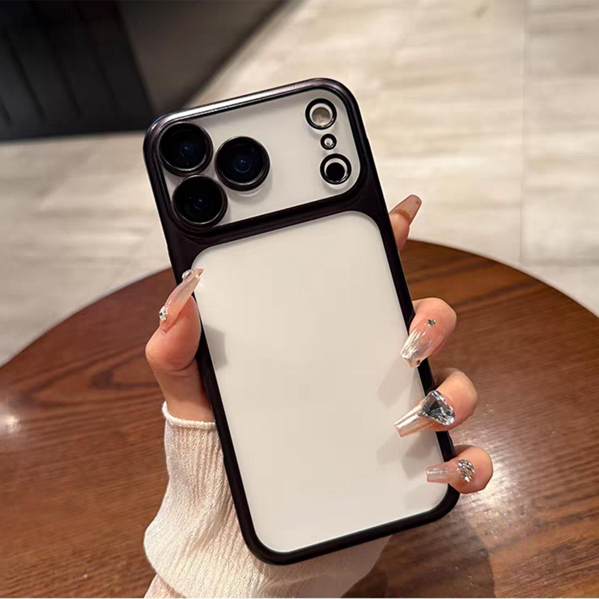 

Matte Plating Frame Slim PC Bumper Phone Case For iPhone 17 Air 16 15 Pro Max Lens Film Protection Translucent Hard Back Cover iPhone 15 чорний