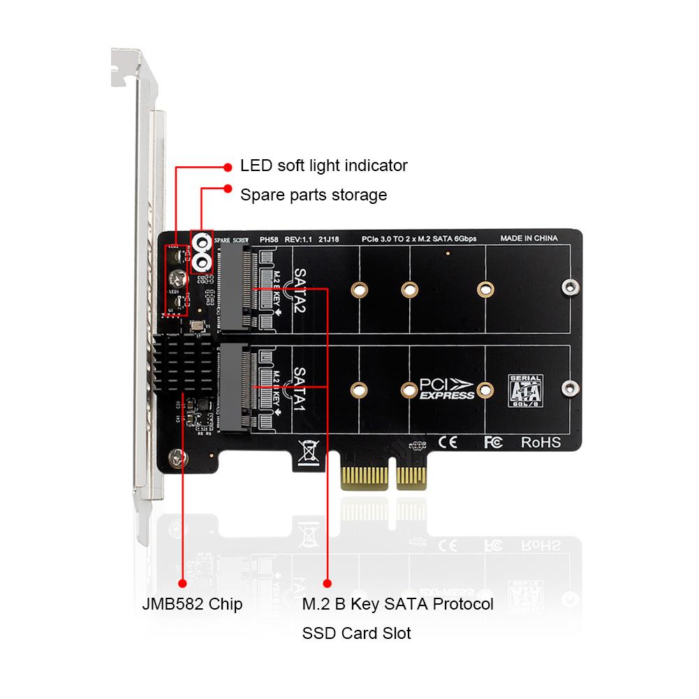M.2 SATA To PCIE Dual-Disk Array Card Double Disc M2 SATA Extended Card RAID Adapter Board Support M.2 SSD 2230/42/60/80