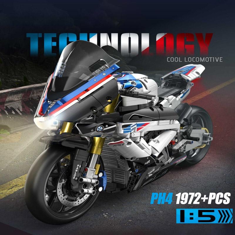 Technical Expert Racing Car Motorcycle Building Blocks Motorbike with Light Bricks Toys for Kids Gifts