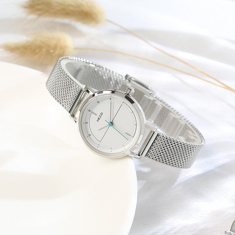 2023 Kezzi Minimalist French Niche Waterproof Couple Watches for Women, Mesh Band Pair