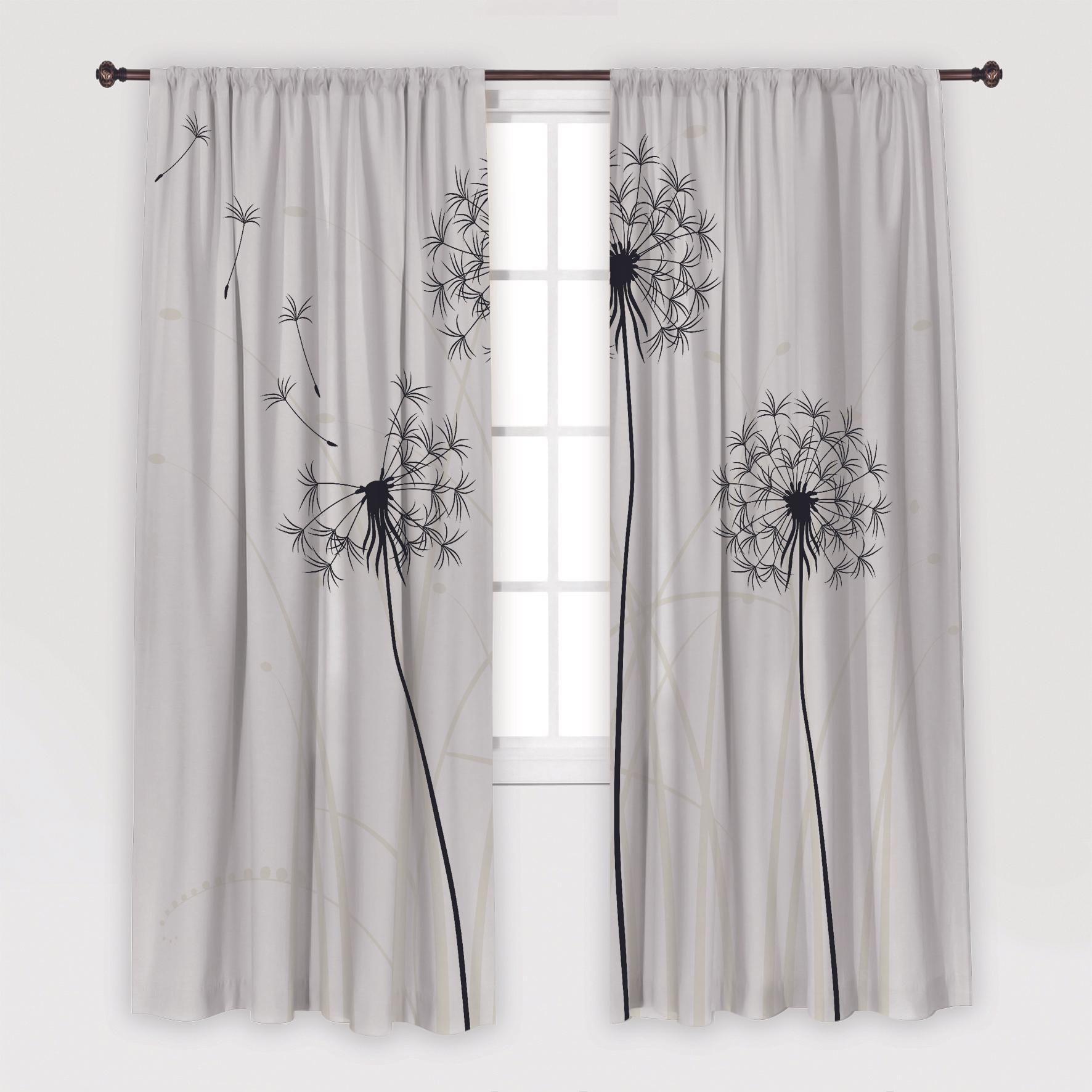 

Занавески с цветочным принтом / шторы для гостиной, столовой, спальни с комплектом из 2 панелей - силуэт одуванчиков, осенние полевые цветы, черный, белый