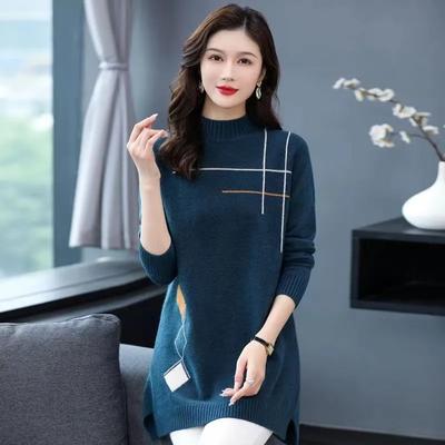 Autunno Inverno Maglione da Donna Pullover Alto Casual Mezzo Collo Alto Mamma Metà Lunghezza Abito in Maglia Maglietta da Fondo Femminile