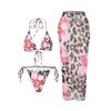 Women's 3 Piece Bikini Set with Skirt Vintage Print Swimwear, Retro Floral Cover Up Bathing Suit for Summer Beach