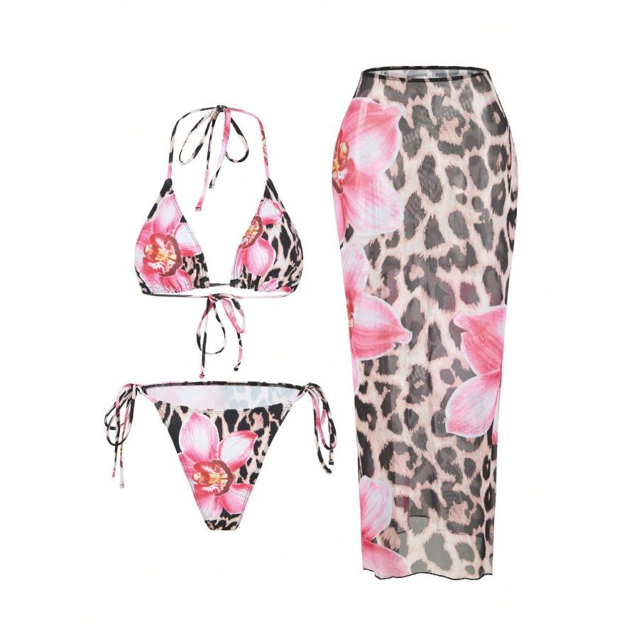 

Women s 3 Piece Bikini Set with Skirt Vintage Print Swimwear, Retro Floral Cover Up Bathing Suit for Summer Beach XL різнокольоровий