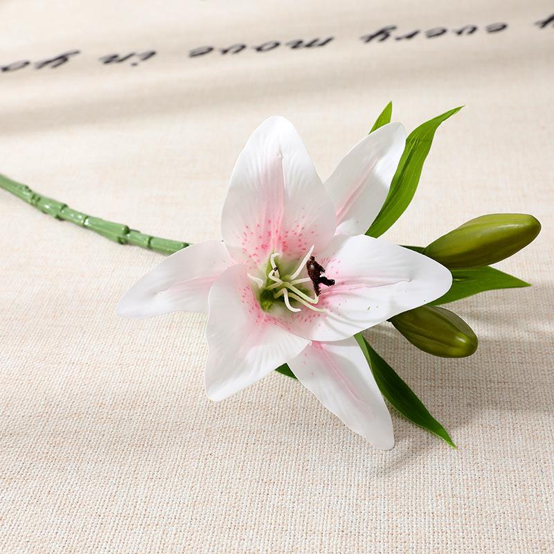 Simulated Lily Single Touch Film 3 Head Lily 1 Flower 2 Buds Home Wedding