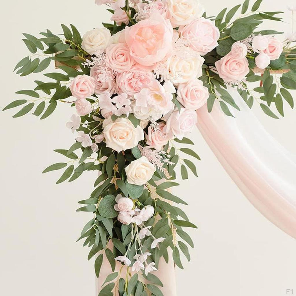 Artificial Wedding Arch Flowers with Drape Fake Silk Decoration Door Wreath for Shower Lawn