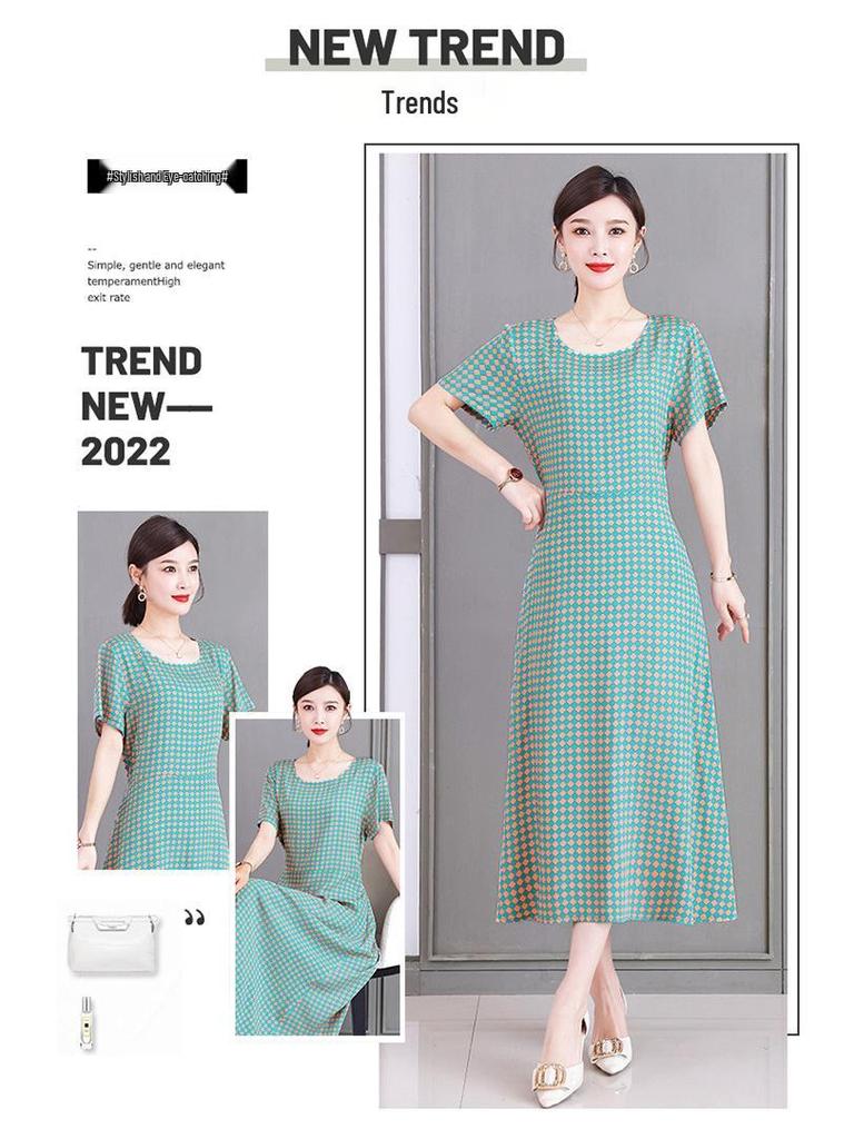 2023 Plus Size Floral Summer Cotton Dress for Middle-Aged Women