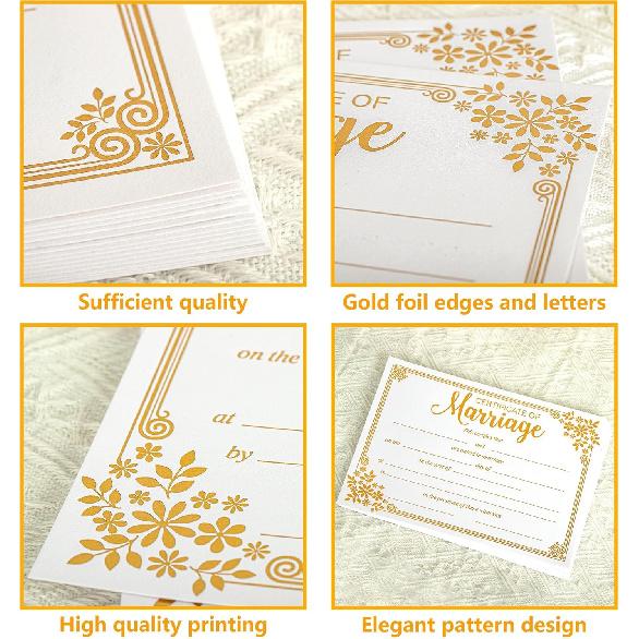 Lesnala 25Pcs Marriage Certificates with Gold Foil Edges Blank Thick Paper for Wedding Ceremony Official Newly Weds Expecting Proposals Supplies 11 X