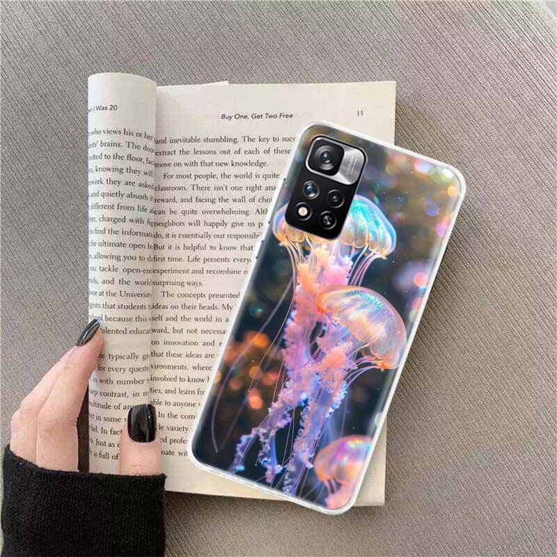 Enchanting Neon Jellyfish Phone Case For Redmi Note 13 12 Pro Plus 14 15 Pro 5G 11 11T 11E 11S 10 Pro 10S 9 9S Cover Cell Clear