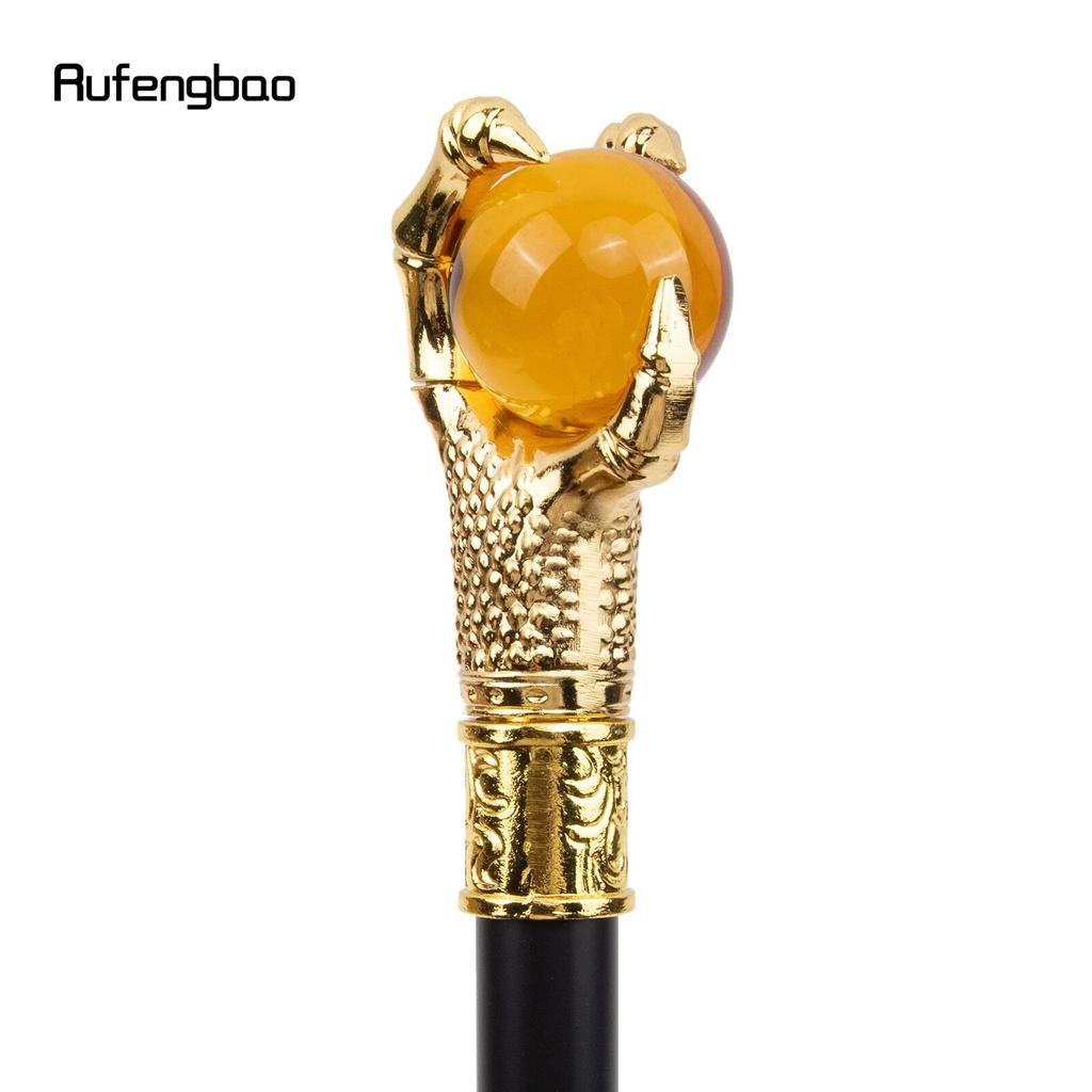 Dragon Claw Grasp Orange Glass Ball Golden Walking Cane Fashion Decorative Walking Stick Cosplay Cane Knob Crosier 93cm