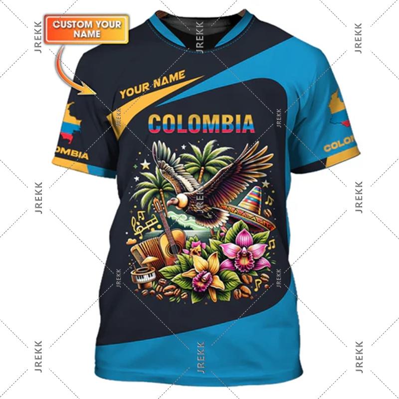 Columbia Custom Name 3D Print T-shirt For Men Colombia Flag Pattern Short Sleeve T Shirts Summer Personality Loose Customed Tee