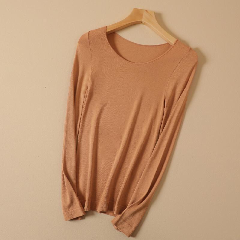 Meiyabi Women's High Elastic Thermal Underwear Top - Slim, Thin, Round Neck for Autumn and Winter