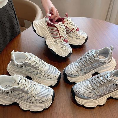 Thick-soled Heightening Dad Shoes Women's Shoes Summer New Mesh Breathable and Lightweight Leather Casual Sports Shoes