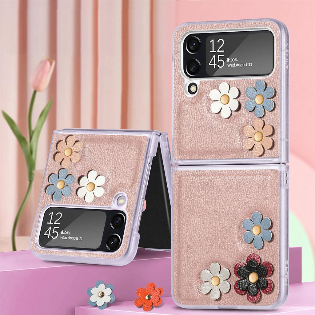 For Samsung Z Flip 4 Folding Leather Flower Case For Samsung Galaxy Z Flip 4 5g Flip4 Zflip4 Shockproof Slim Protective Cover