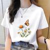 Korean Style Women's Floral Printed Short Sleeve T-Shirt, Round Neck, Casual Fashion for Youth
