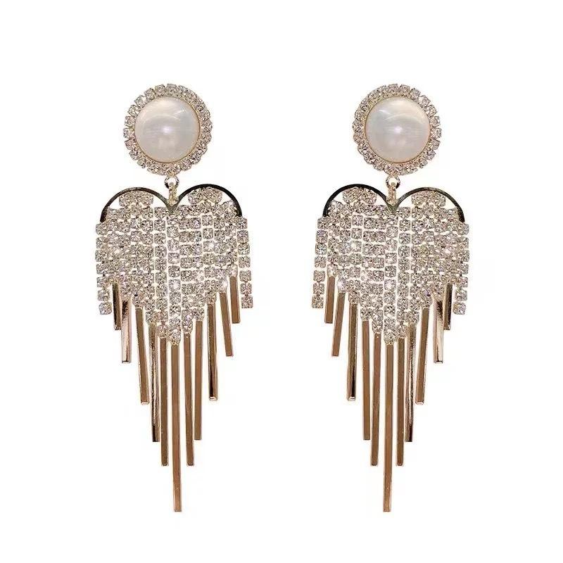 Exaggerated Super Flash Heart Luxury Stylish Earrings Elegantlong Earrings Fashion Tassel Earrings