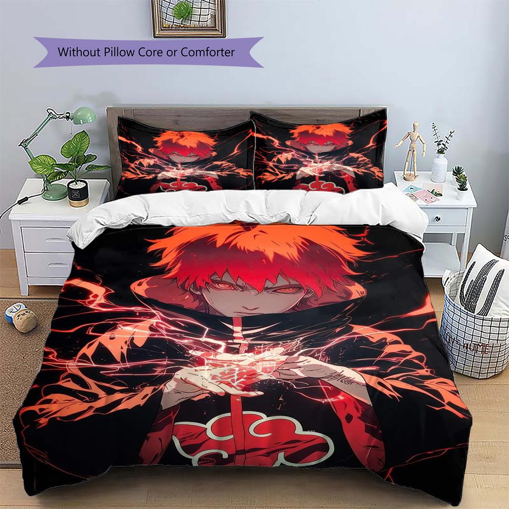 Naruto Patterned Pillowcase & Duvet Cover Set Anime Vintage Themed Bedding for Bedroom Use for Fans.-TING