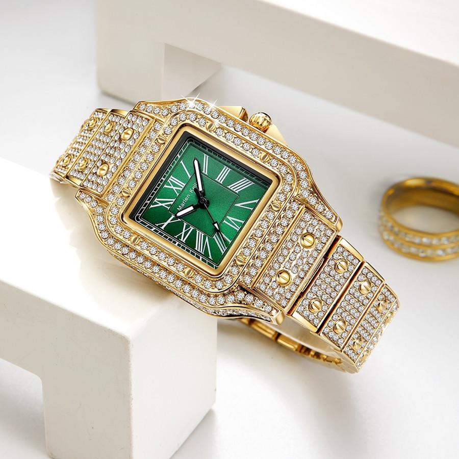 Dámské hodinky Módní Luxusní Křemenné Náramkové Hodinky pro Dámu Ciferník s Diamanty Hodiny z Nerezové Oceli