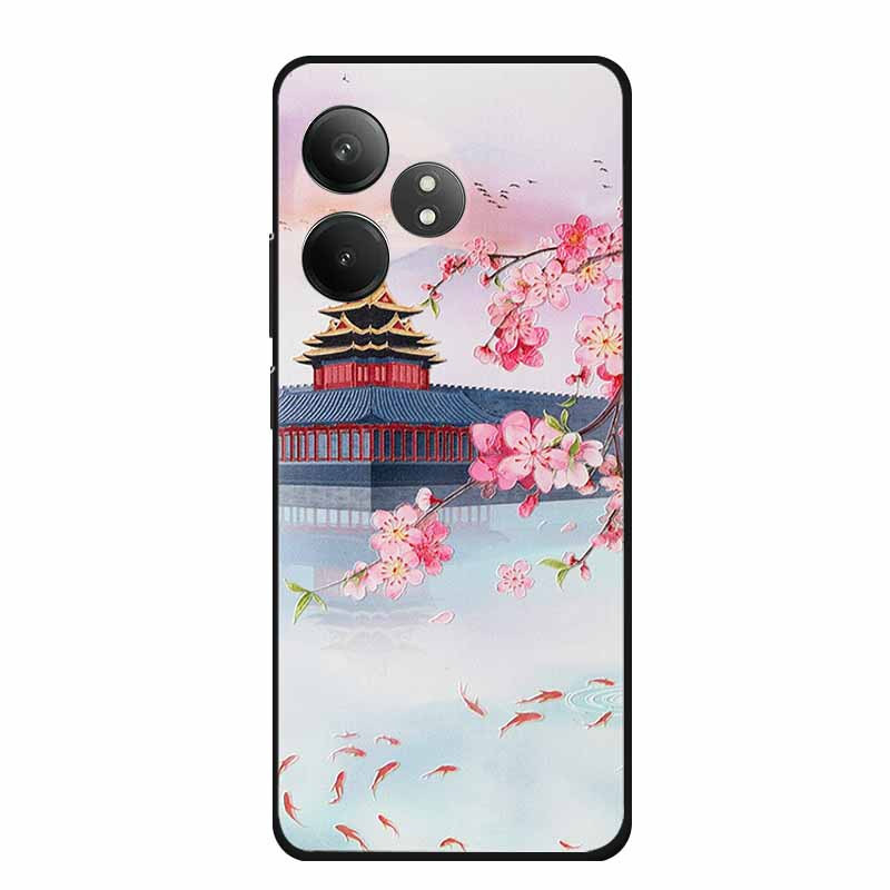 3D Emboss Case For Realme Narzo N61 Note 60 50 Realme GT 6 6T Neo6 SE C61 C63 Phone Case Flowers Black Silicone Soft Back Cover