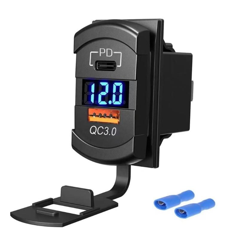 

Car Charging Adapter Double USB Ports 12V 24V 36W PD Quick Charge With Voltage Monitor For Trucks Cars SUVs Motorcycles