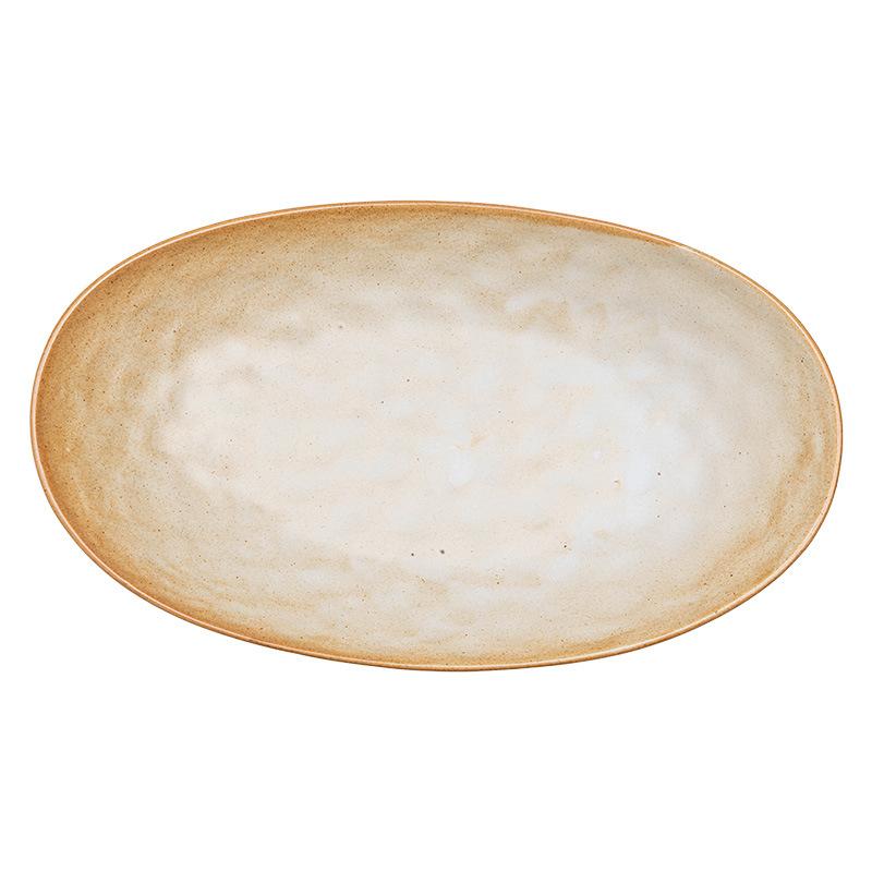 Retro Coarse Pottery Large Plate Japanese Boat Plate Household Fruit Plate Tableware Large Vegetable Plate Restaurant Plate Large Fish Plate
