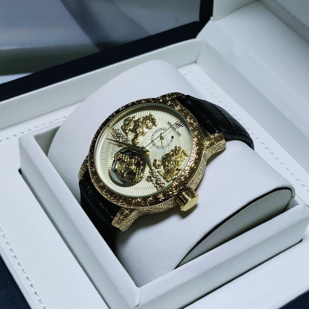 Mode Doppel-Qilin Tourbillon Großes Zifferblatt Herren Mechanische Armbanduhr