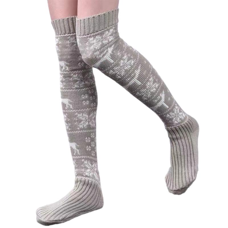 Christmas Festival Patterned Thigh High Socks Womens Winter Fashion Knitted Over Knee Long Stockings Leg Warmers Hosiery