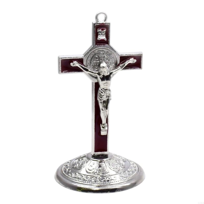 62KD Classical 9cm Crosses Figurine Alloy Standing Crucifix Figurine with Base Home Christian Decoration for Believers