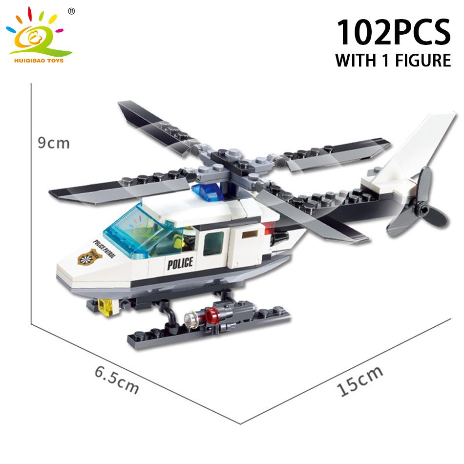 102Pcs City Police Helicopter Model Building Blocks Set With 1 Figure Bricks Educational Toys For Children Boys Gift