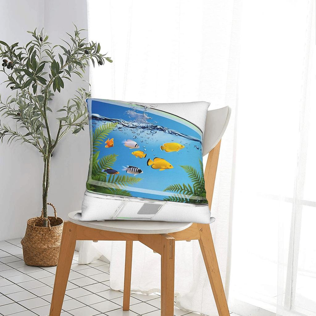Retro Futuristic Aquarium Screen Square Pillowcases Polyester Bed Car Frutiger Aero Cushion Cover Decorative Pillowcase 45*45