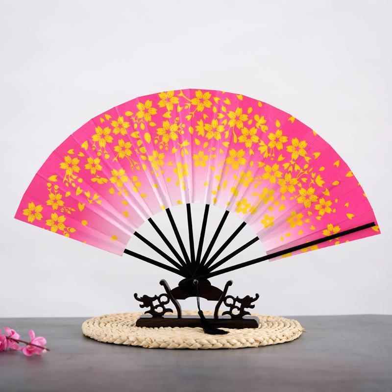 Ancient Chinese Style Golden Portable Folding Fan Bamboo Ribs Japanese Decor Stage Fan Girl Hanfu Dance Performance Hand Fan