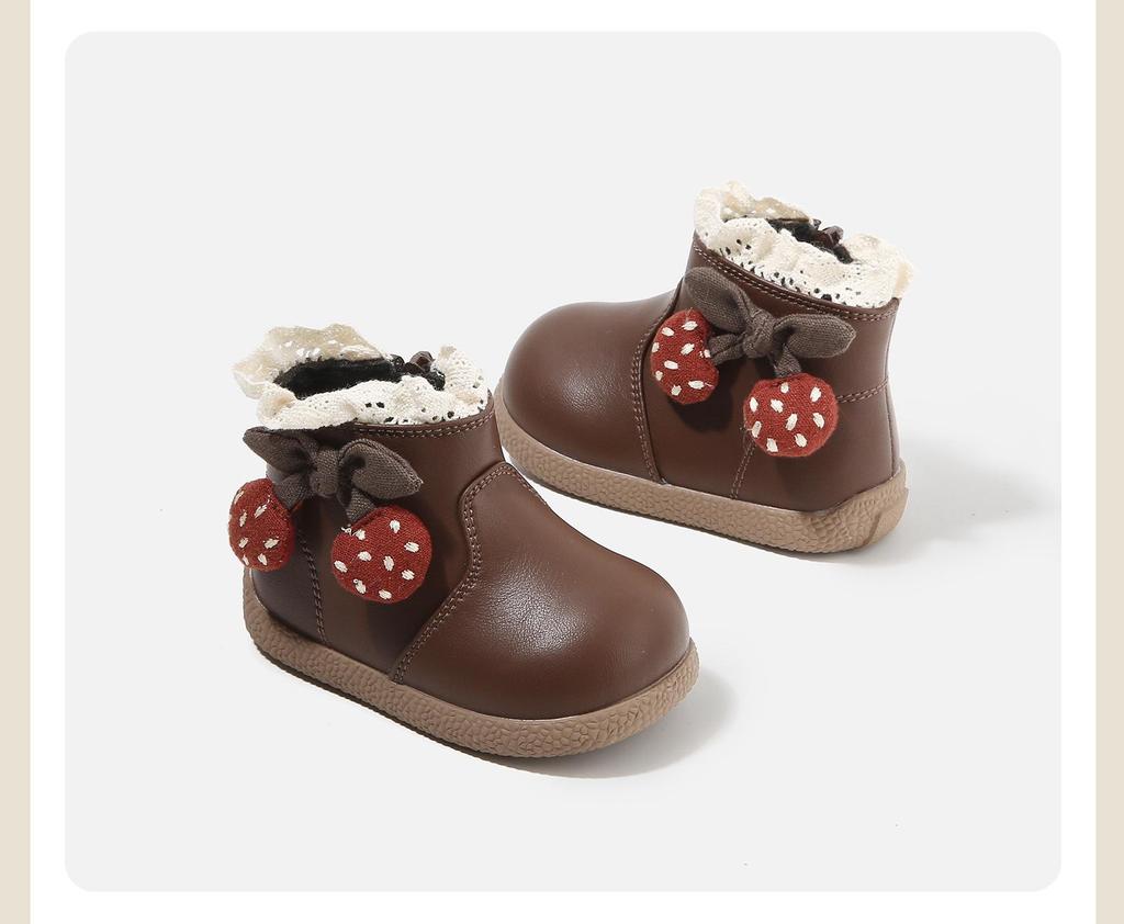 Stylish Baby Girls' Mid-Top Boots - 2025 Autumn/Winter Korean Princess Soft-Soled Cotton Footwear