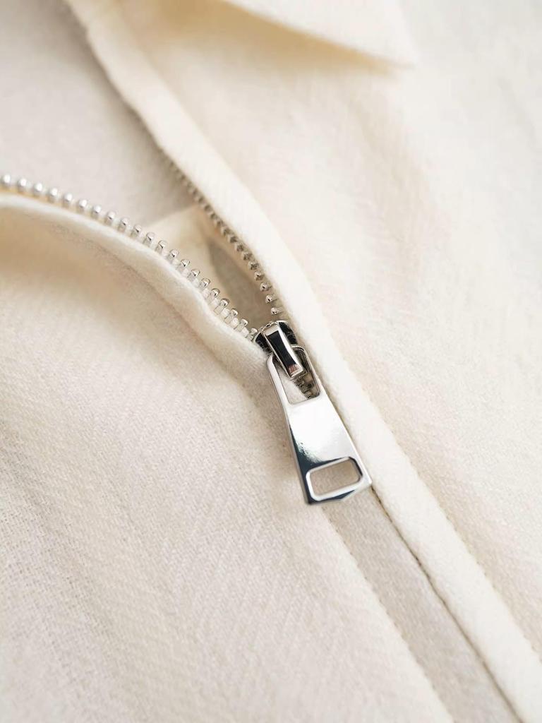 MUI-Style Merino Wool Double-Zipper Lapel Long-Sleeve Shirt for Spring/Autumn