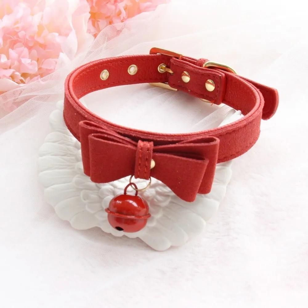 Manyjoy Handmade Sexy PU Leather Bow Tied Collar Bell Choker Slave Costume  Bondage Necklace Neckband Sex Toys Accessory