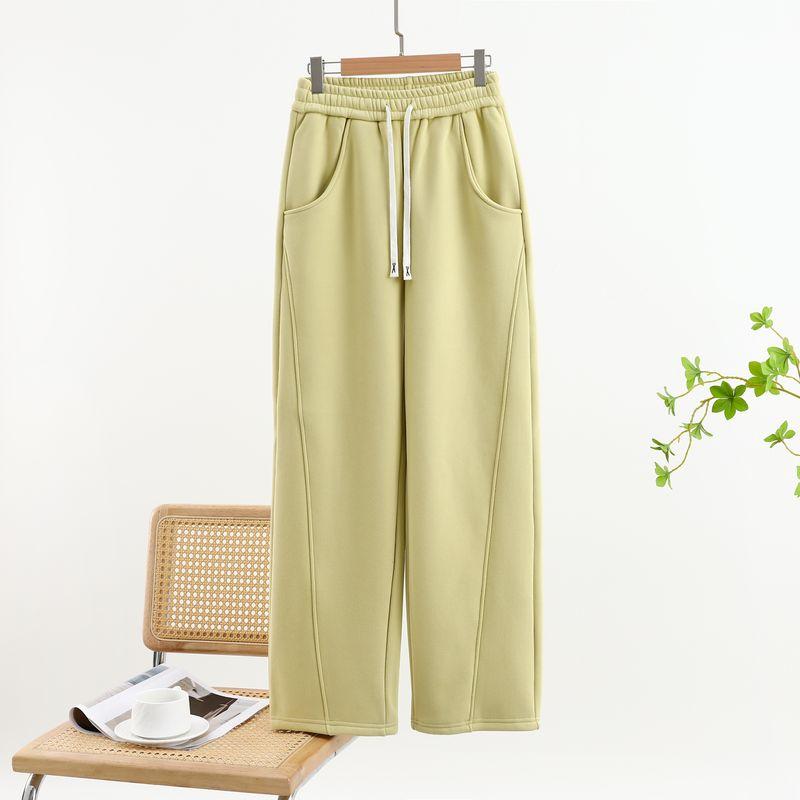 Plus Size Straight Casual Pants Loose Outer Wear All-Match Straight Pants Elastic Waist Chubby Girl Drape Banana Pants Slimming Trousers