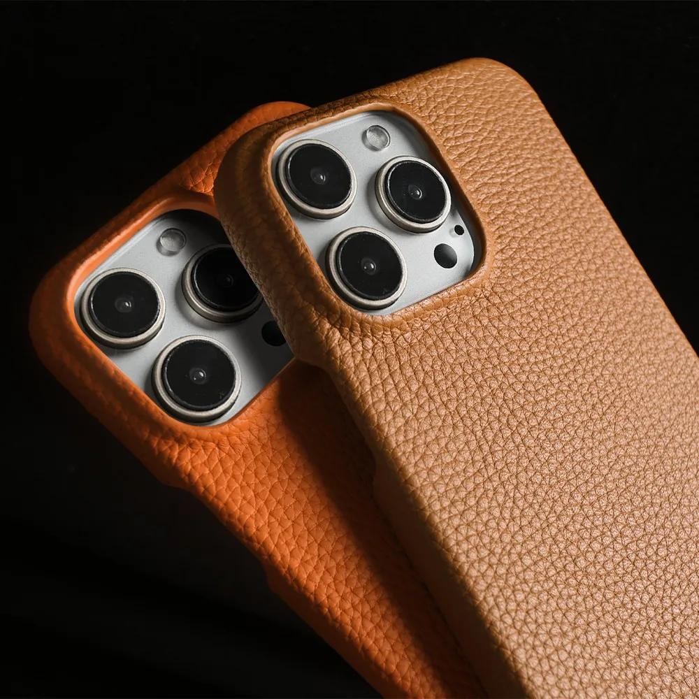 Full Grain Cowhide Leather Case for iPhone 17 Pro Max Air 16 Pro 15 14 Plus 13 12 11 Crossbody Long Strap Mobile Phone Cover