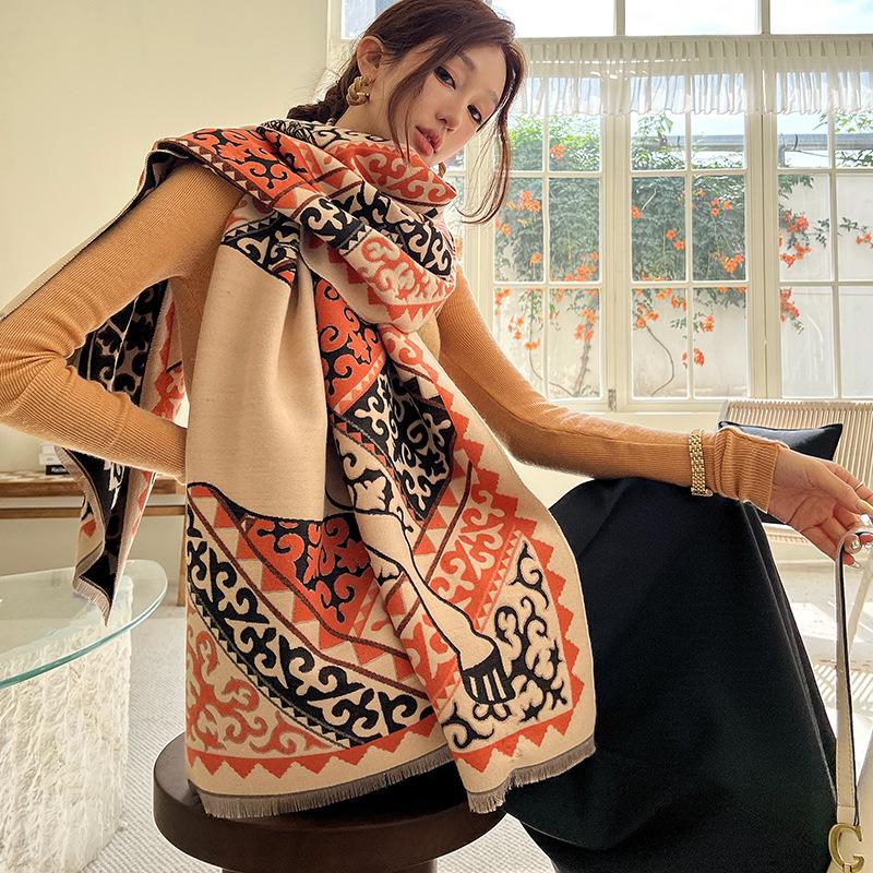 65 * 190cm Herbst Und Winter Neu Damen Einfarbig Vielseitig Schlicht Quaste Imitation Kaschmir Doppelseitiger Schal Warmer Schal Atmosphäre Schal