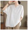 Plus Size Women's Casual Embroidered Cotton Linen Loose T-shirt Summer Vintage Large Size Mom Simple Short Sleeve Retro Tops