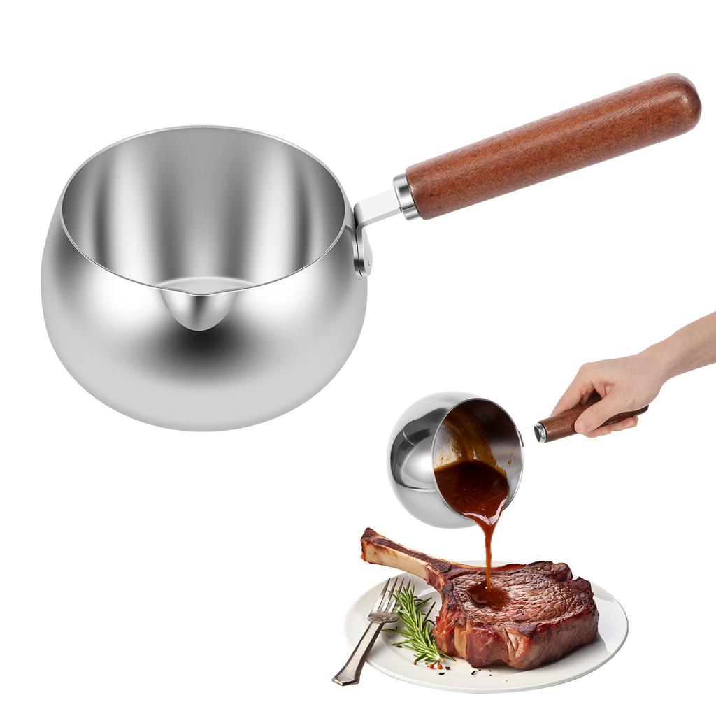 304 Stainless Steel Milk Butter Warmer Pot 800ml Kitchen Sauce Pot with Spout for Heating Milk Melting Butter Warming Sauces