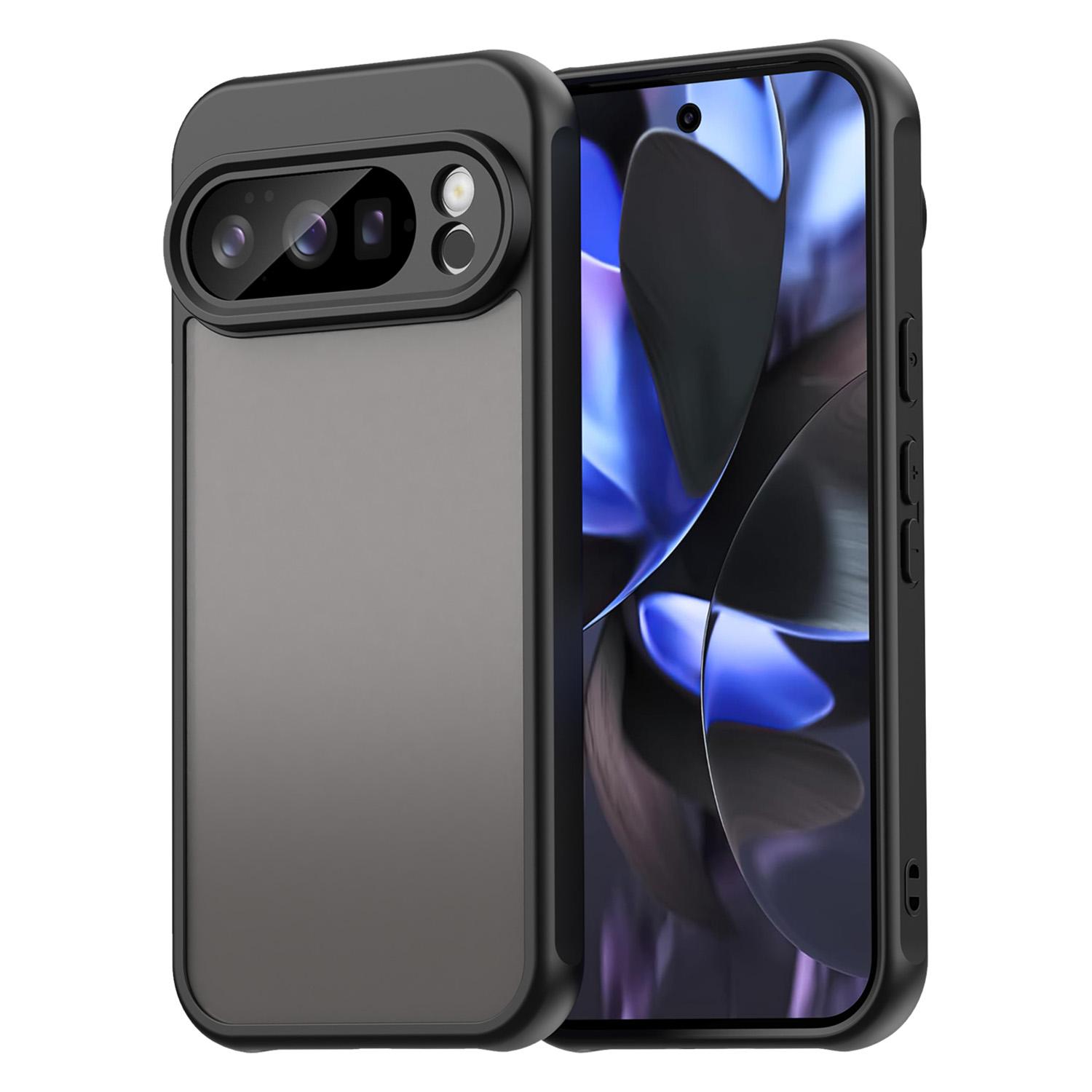 

For Google Pixel 10 Pro Case Drop Proof Airbags Frosted Translucent PC+TPU Phone Back Cover Black