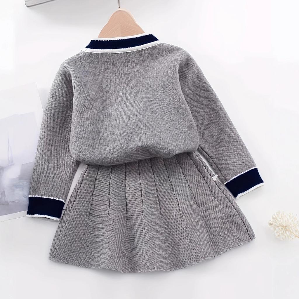 Ailetu Qiuxin Children's Clothing College Girls' Knitted Top Cardigan Mini Skirt Core Spun Yarn Skirt YB010