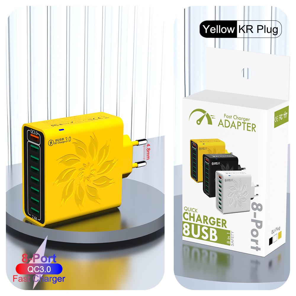 QC3.0 8-Port USB Fast Charger: 30W High Power, Colorful Flower Design, Compatible with US, European, and Korean Standards