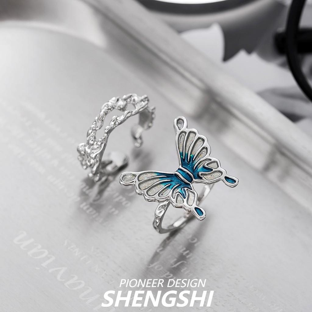 Elegant Blue Butterfly Themed Ring For Women Unique Small Batch Design With Adjustable Size