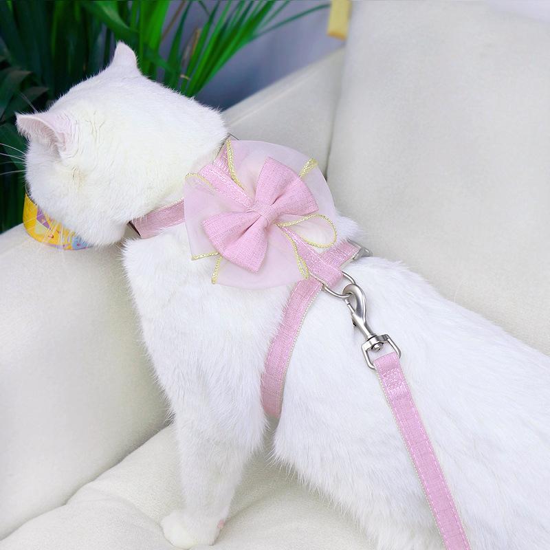 Princess Dog Cat Harness And Leash Set Lace Bowknot Pet Harness Vest Cat Accessories Adjustable Durable Puppy Collar for Walking