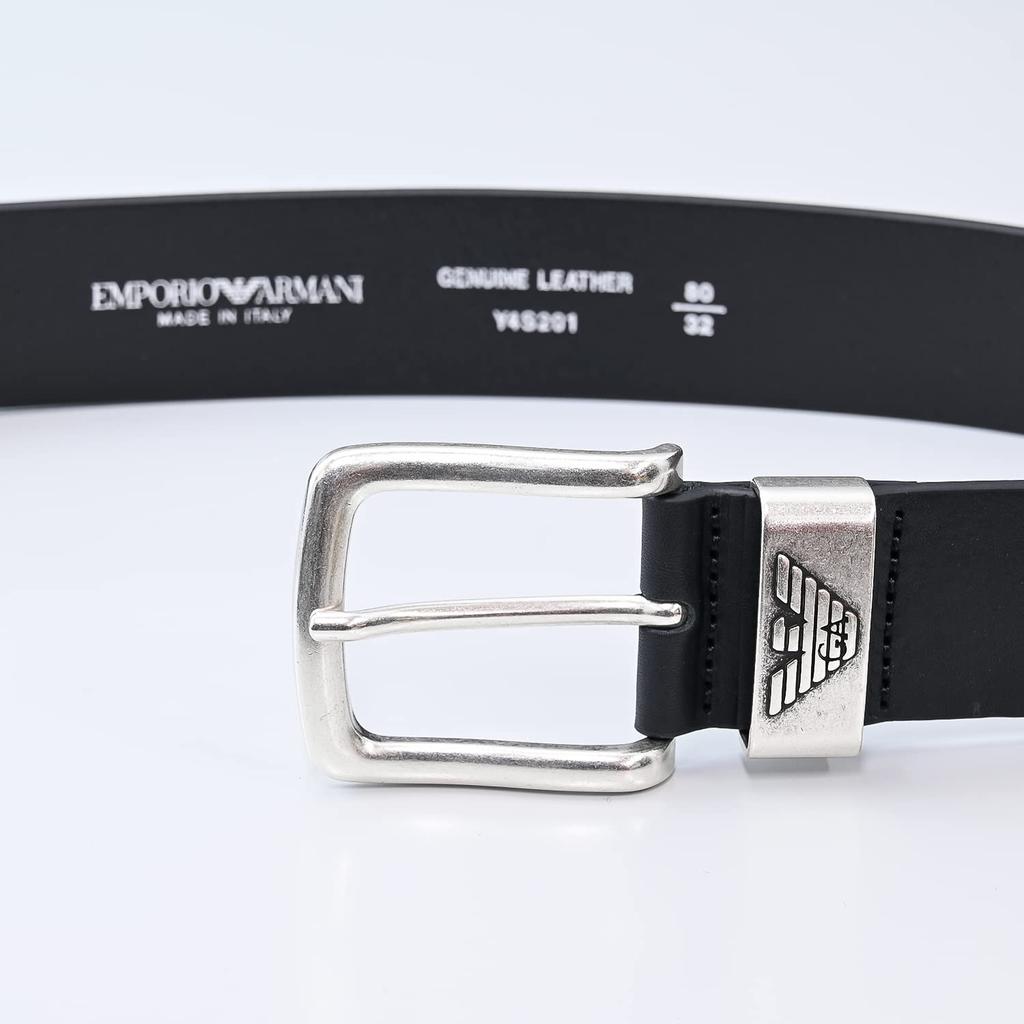 Emporio Armani Black Y4S201 YDD6G 80001 Men's Belt, 3.8cm Wide, (90) [Used]
